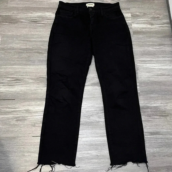 L'AGENCE Sada‎ Cropped High Rise Slim Jeans Black sz 24 Stretch Denim - Picture 3 of 10